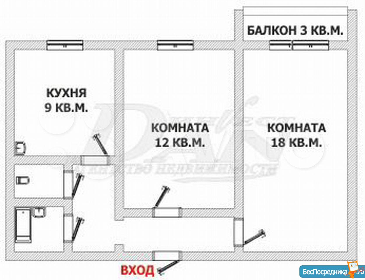 Планировка 2-х комнатной