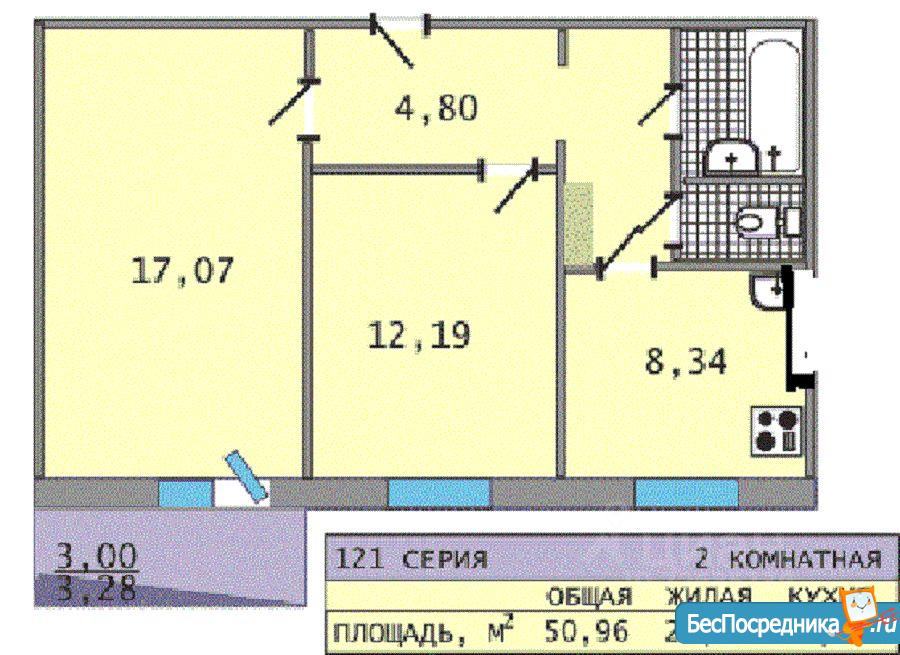 План квартиры 121 серии 3 комнатной квартиры